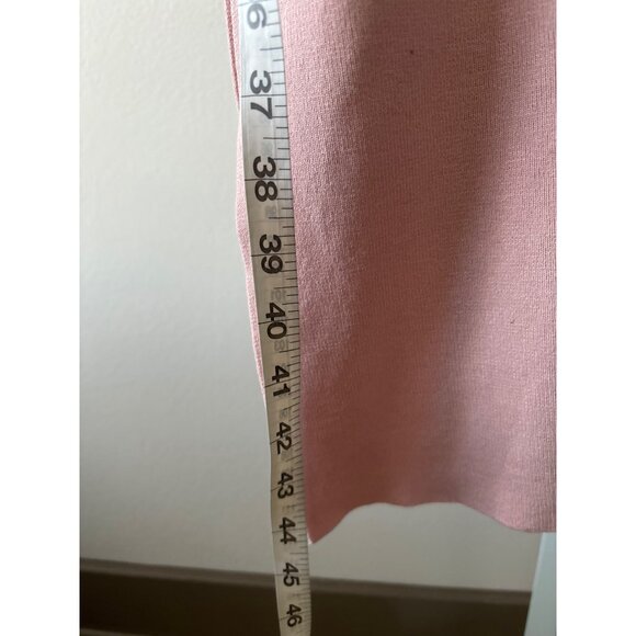 Y2K Dress M Blush Knit Bodycon Deep V Neck Sleeve Tie Waist Side Slit Night Out - Picture 9 of 16